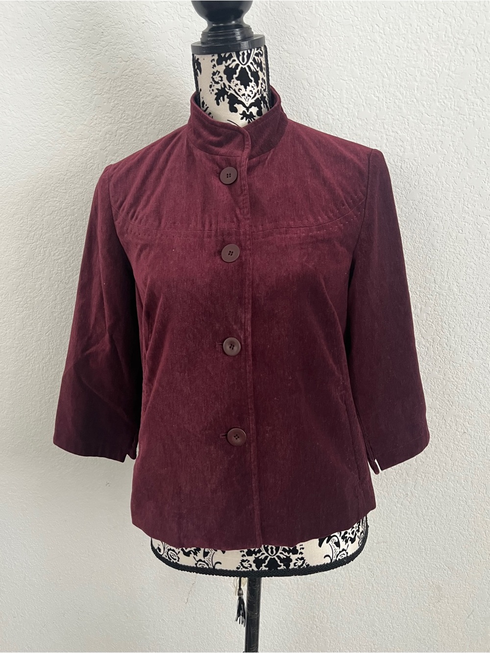 J. Jill Burgundy Velour Jacket XS Button Front Soft Velvet Career Casual Layer